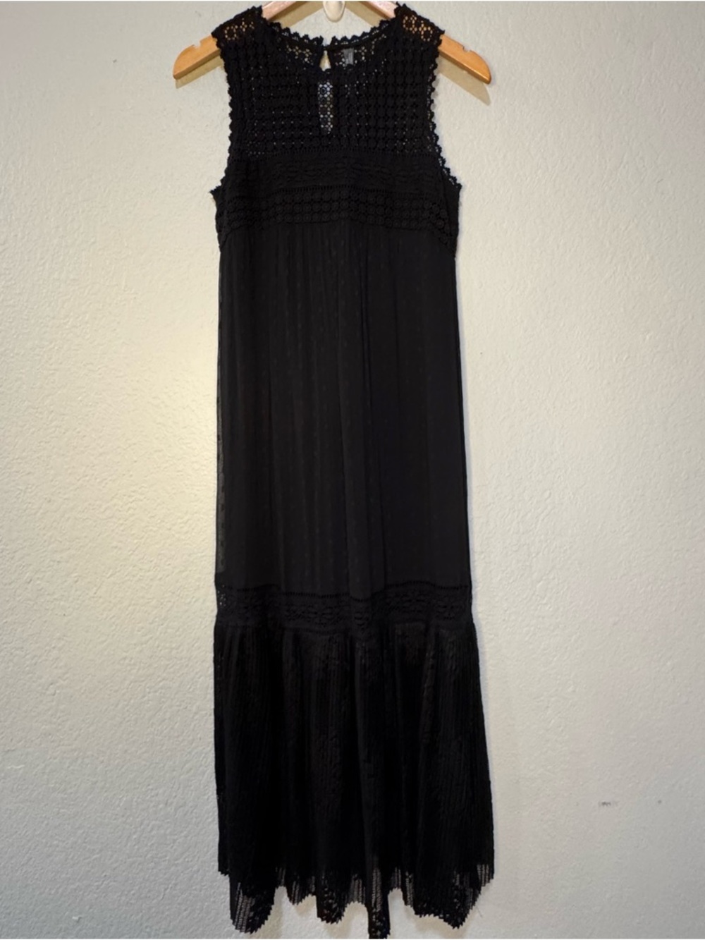 Anthropologie Karina Lace Black Crochet-Detail Maxi Dress